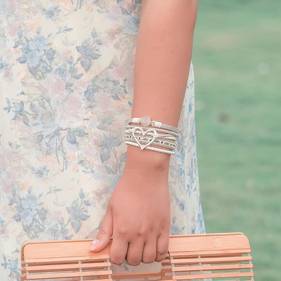 Heart Leather Wrap Bracelets Boho Chain Bangle Jewelry for Women Gift - Picture 8 of 9